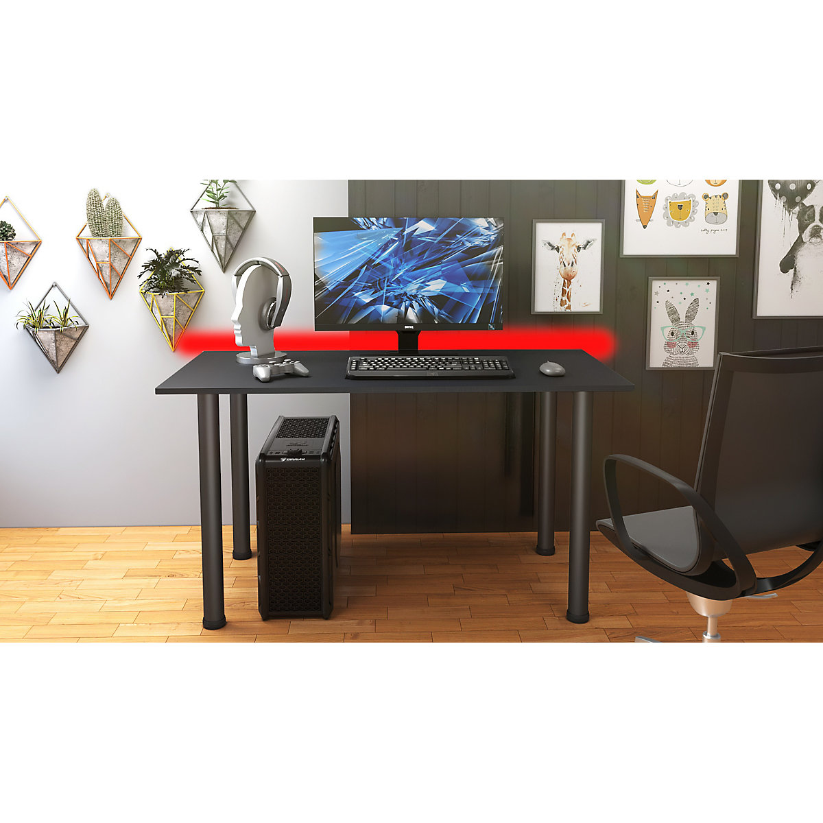 Gaming Schreibtisch mit LED Beleuchtung onesize