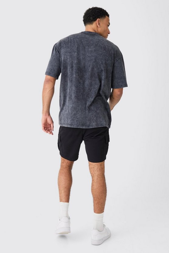 Schwarze Skinny Cargo-Shorts mit elastischem Bund