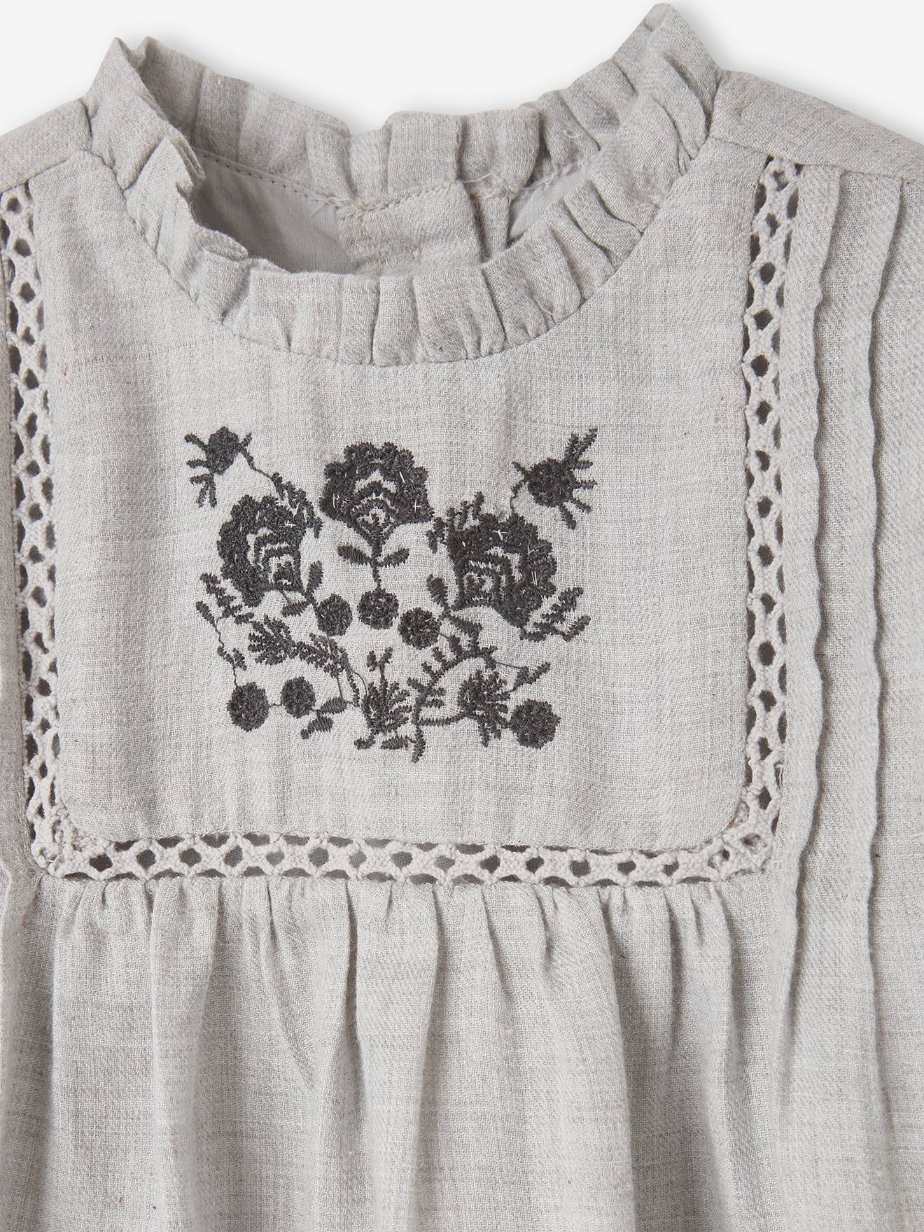 Robe avec plastron brodé bébé vert grisé