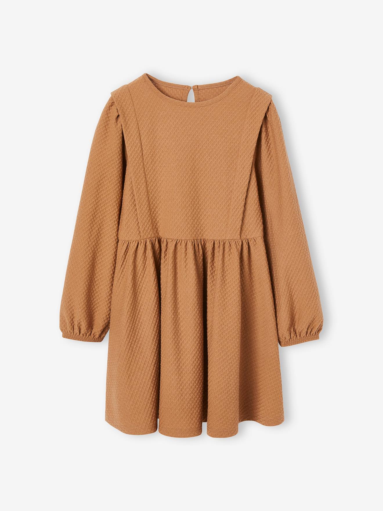 Robe en tissu reliéfé fille manches longues marine