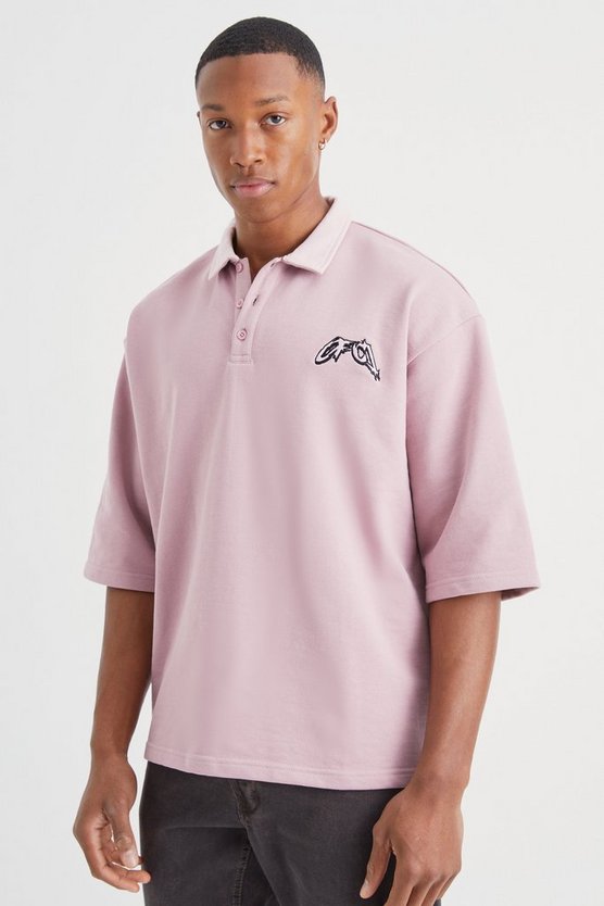 Kastiges Oversize Poloshirt mit Stickerei