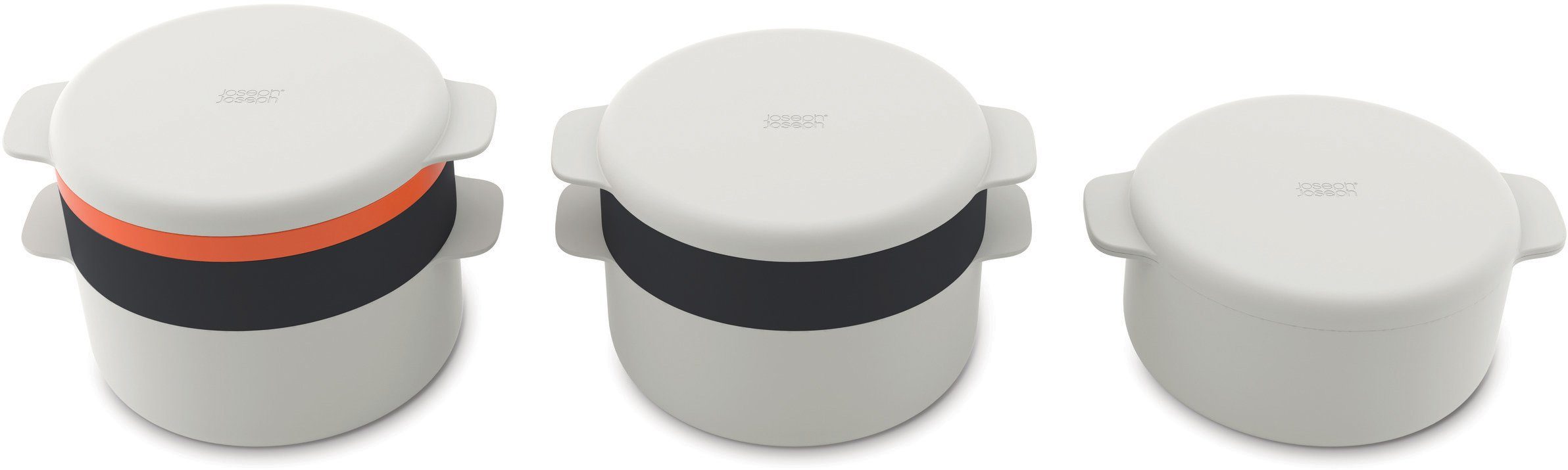 Joseph Joseph Mikrowellenbehälter M-Cuisine, Polyprophylen (PP), (Set, 3-tlg), 2-Liter Kochtopf, Dampfgarer, Grillpfanne und Deckel