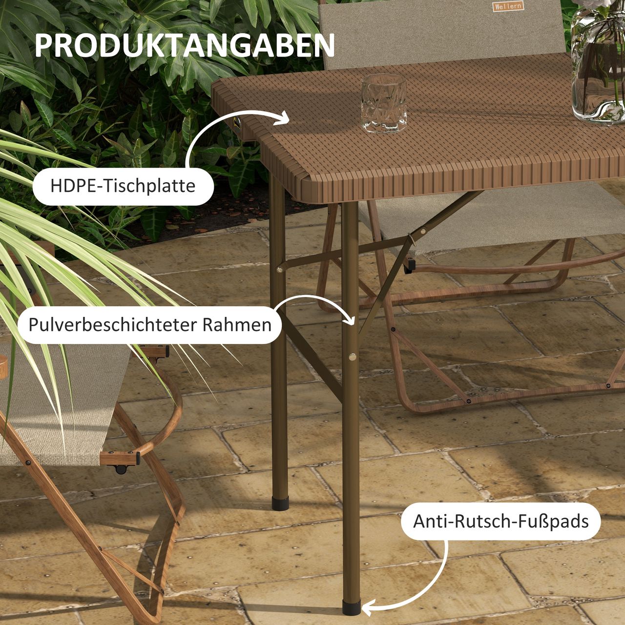 Outsunny Campingtisch Klapptisch mit Rattanoptik, Buffettisch für 4 Personen