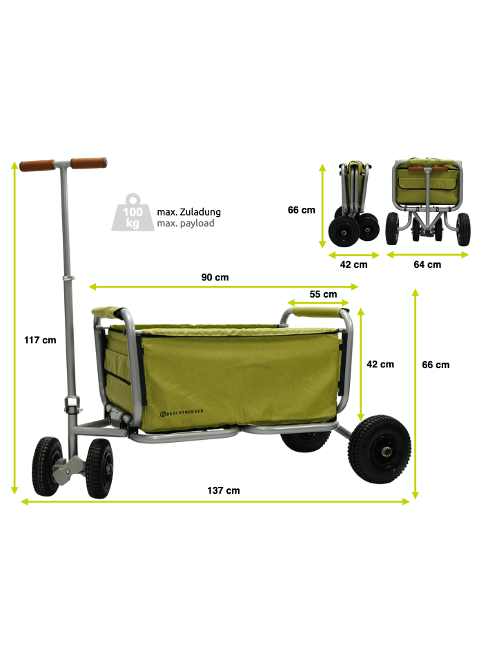 Beachtrekker Beachtrekker LiFe faltbarer Bollerwagen   Bremse, klappbarer Handwagen (Oliv) günstig kaufen onesize