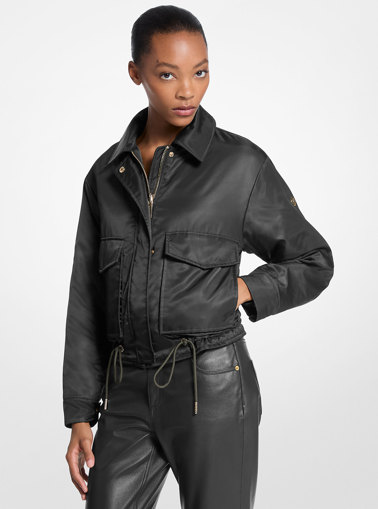 Nylon Cropped Reversible Bomber Jacket - BLACK