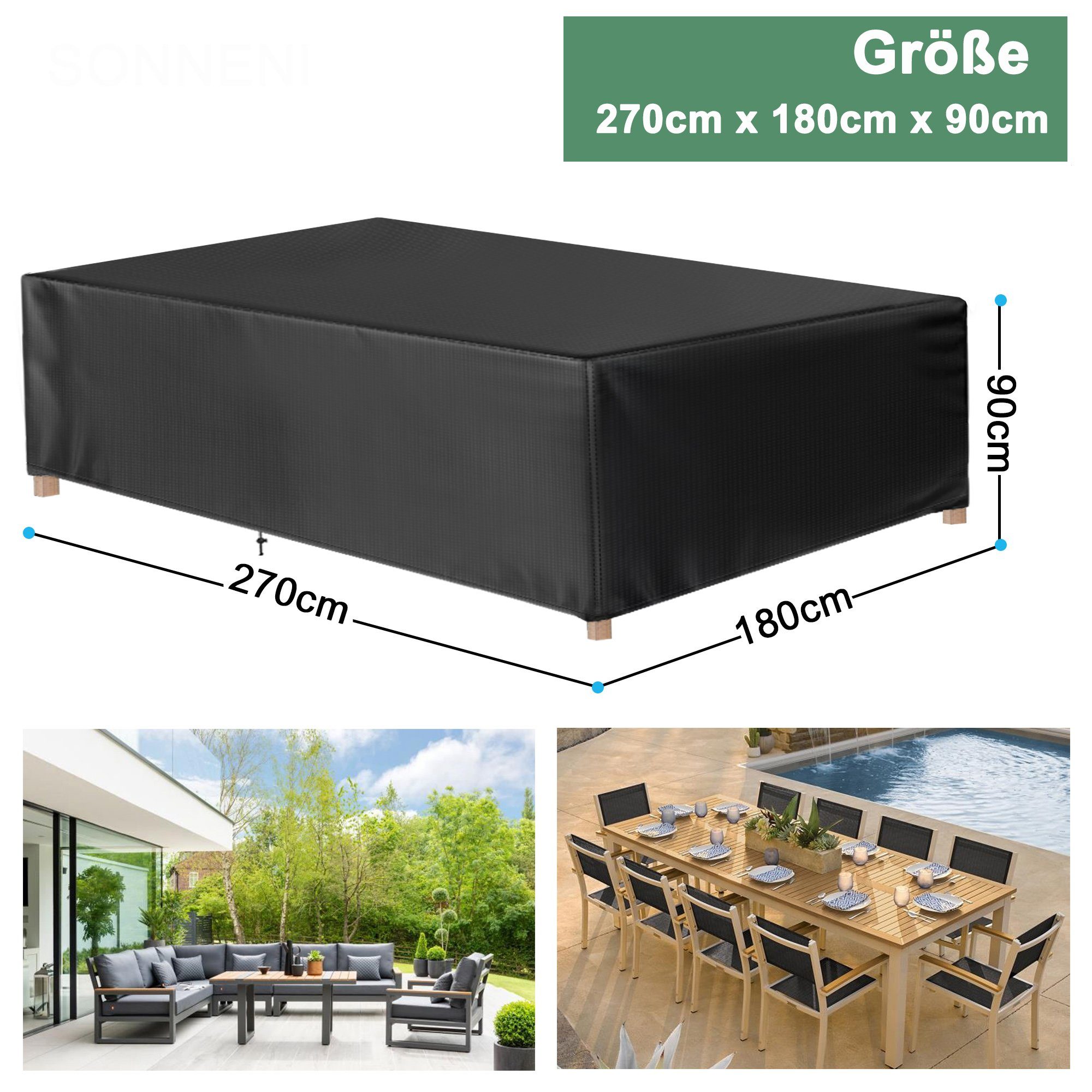 BTTO Gartenmöbel-Schutzhülle Abdeckung Gartenmöbel,Abdeckplane Gartenmöbel für Terrassenmöbel, Wasserdicht,Schwerlast 420D Oxford Gewebe,UV-Beständiges,Rechteckig