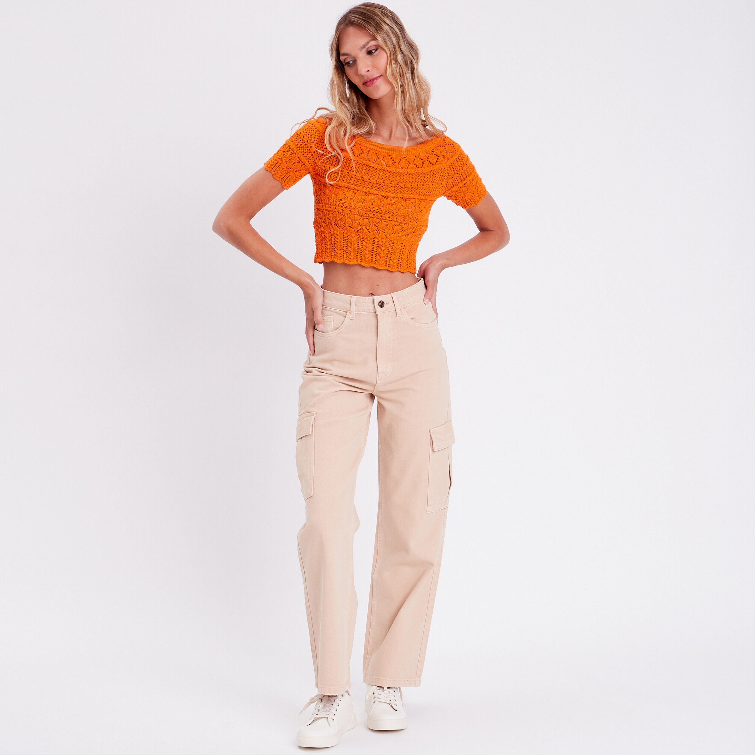 Crop top crochet orange femme | Cache Cache