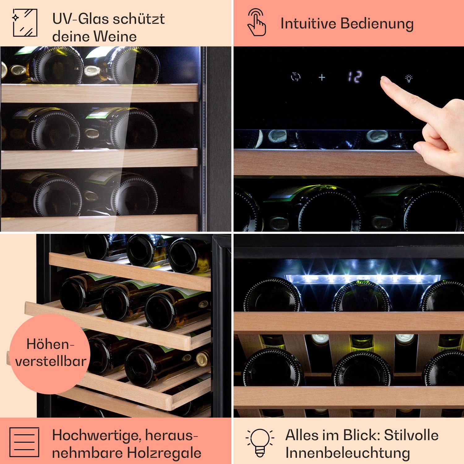 Klarstein Weinkühlschrank Barossa 50 Uno, für 52 Standardflaschen á 0,75l,Wein Flaschenkühlschrank Weintemperierschrank Weinschrank Kühlschrank