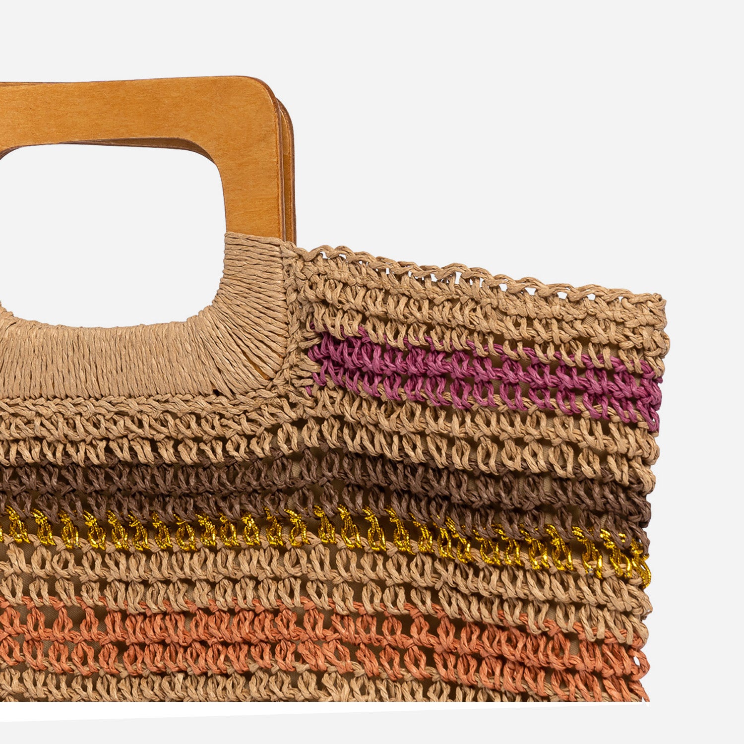 Sac cabas TEXTO beige rayé rose, marron, doré, orange