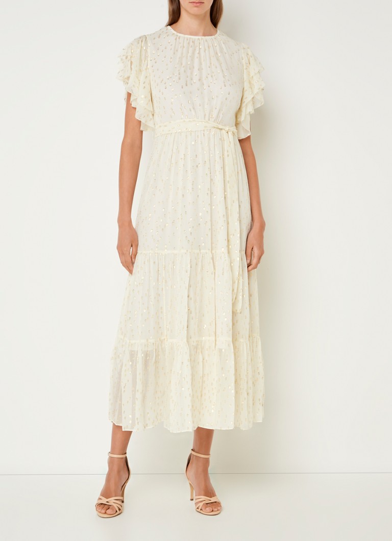 Vestido largo LKBennett Liv en mezcla de seda con lúrex y cinturón anudado.