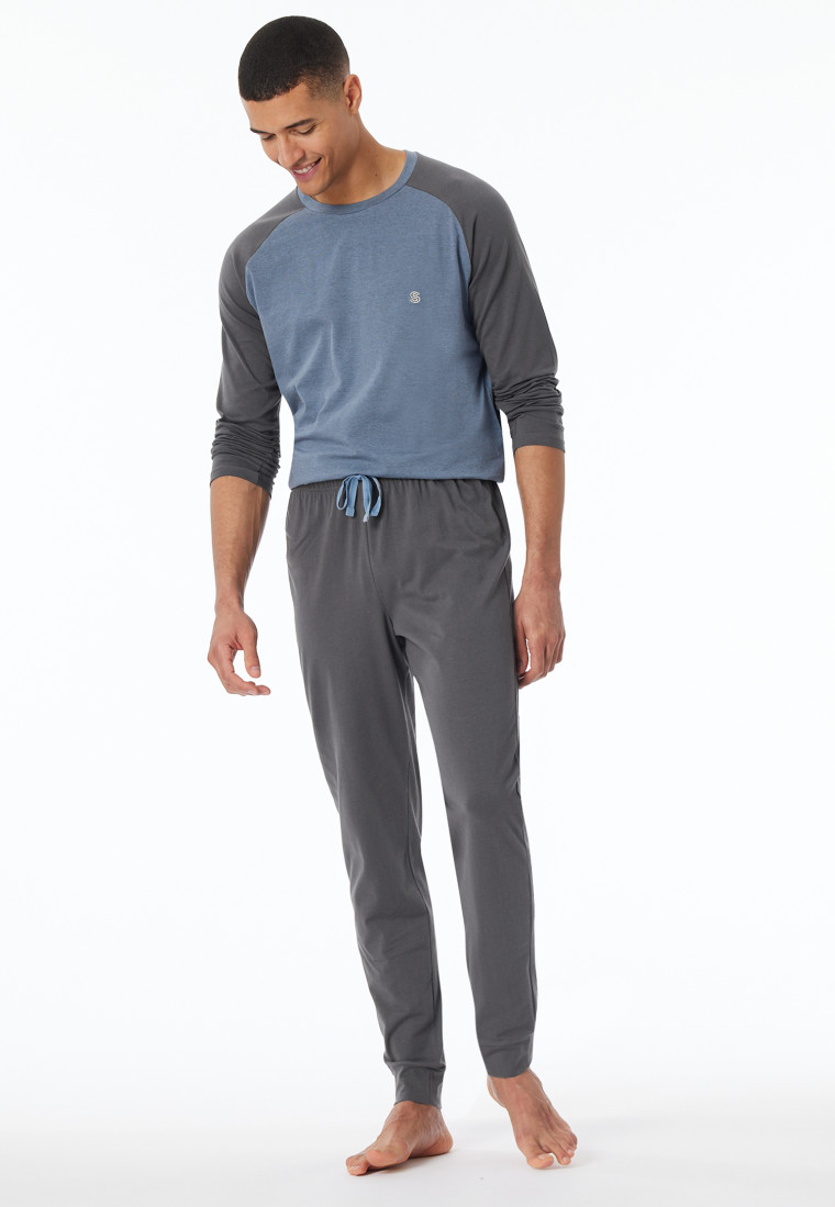 Schlafanzug lang Organic Cotton Bündchen anthrazit - 95/5 Nightwear