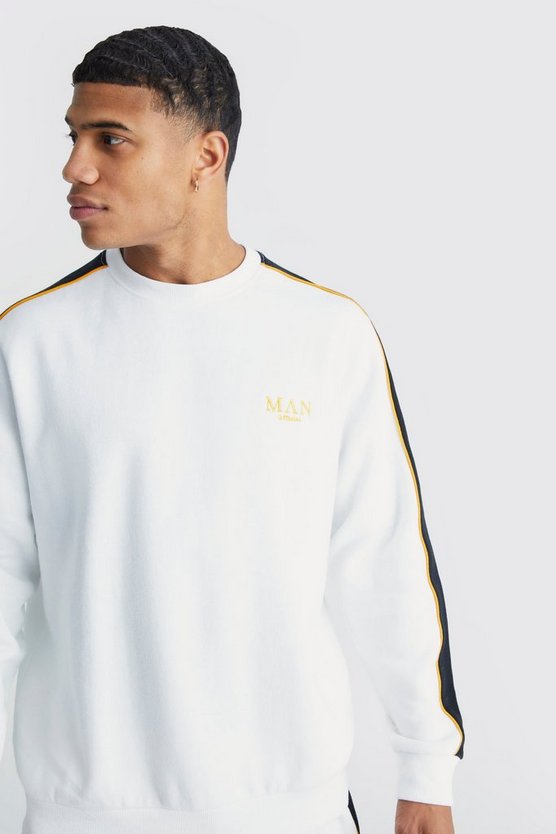 Man Gold Sweatshirt-Trainingsanzug mit Seitenstreifen