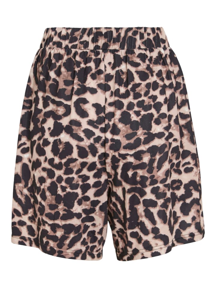 Vila Leopardenmuster Shorts mit elastischem Bund in Beige-Schwarz günstig kaufen