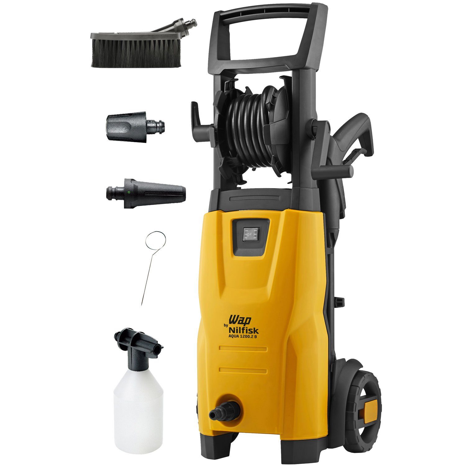 Nilfisk Hochdruckreiniger Aqua 1200.2 B, Druck max: 120 bar, Fördermenge max: 440 l/h, mit Schlauchtrommel, Schaumsprüher, Universalbürste & 2 Düsen