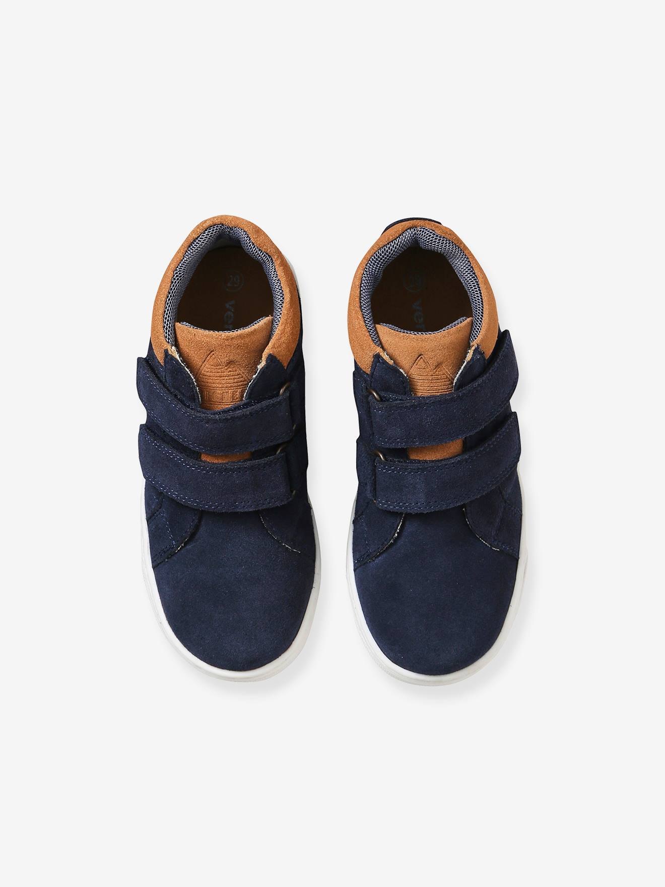 Baskets Mid scratchées cuir garçon marine