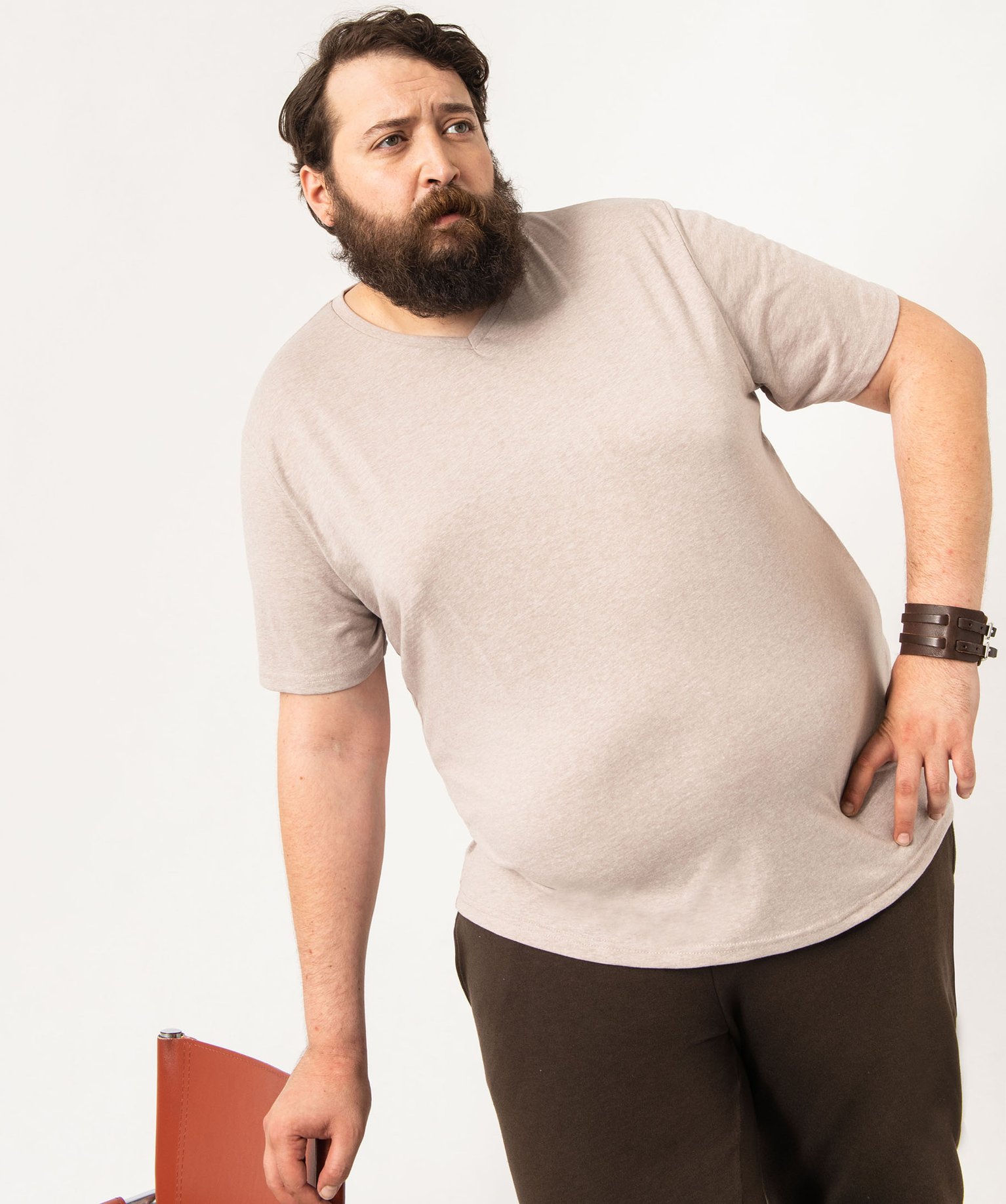 Tee-shirt homme à manches courtes et col V beige | GEMO