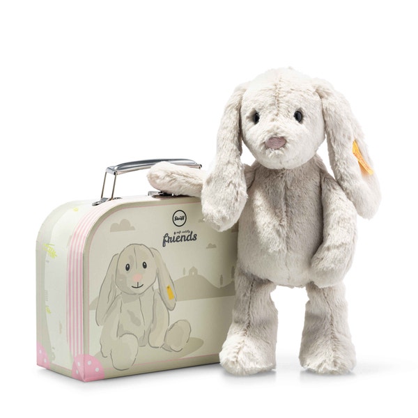 Hoppie Hase im Koffer, 26 cm, hellgrau