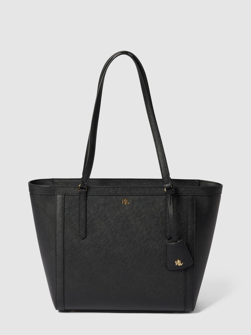 Tote Bag aus Leder mit Label-Applikation Modell 'CLARE' in schwarz