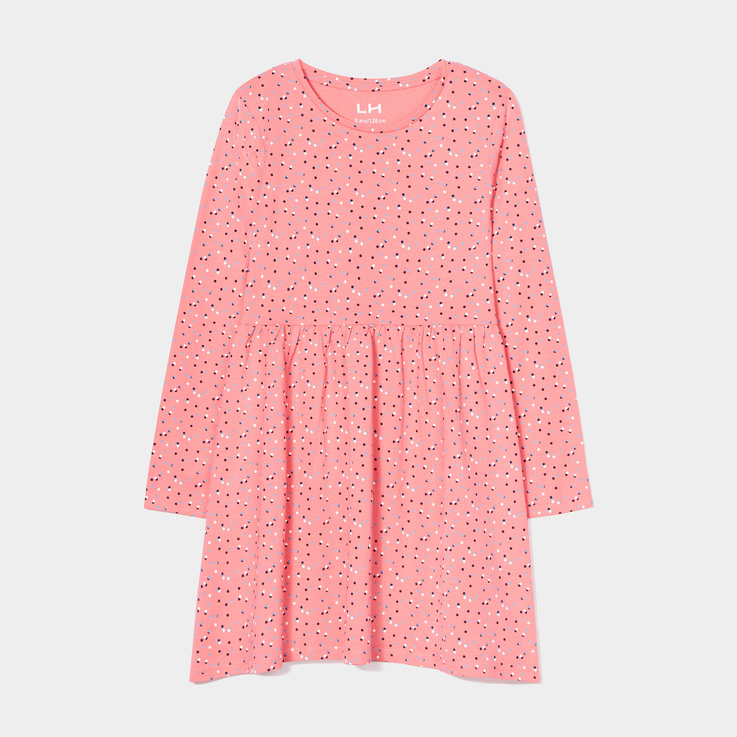 Robe trapèze manches longues coton rose fille | La Halle