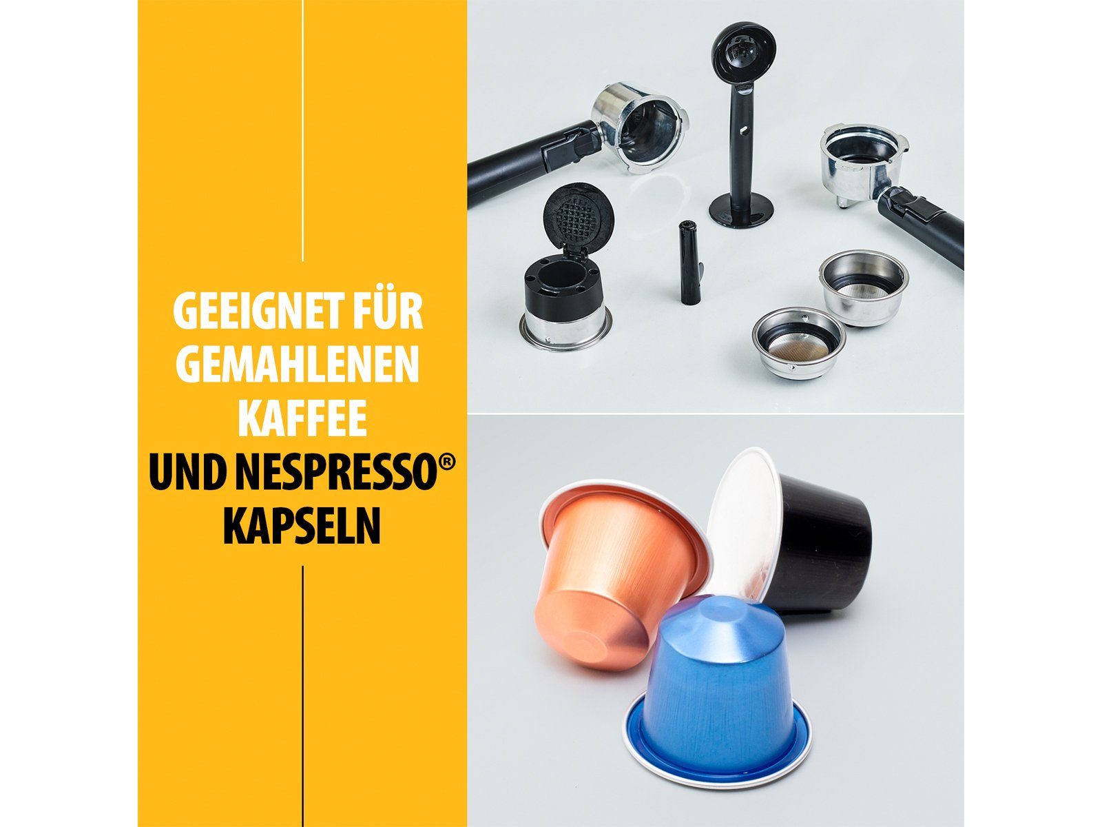 Tristar Espressomaschine, italienische Siebdruck Kaffee Siebträger-Maschine mit Milchaufschäumer