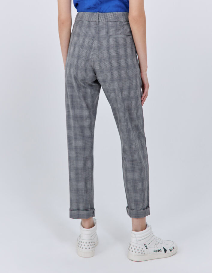 Pantalon slim gris à motif prince-de-galles Femme