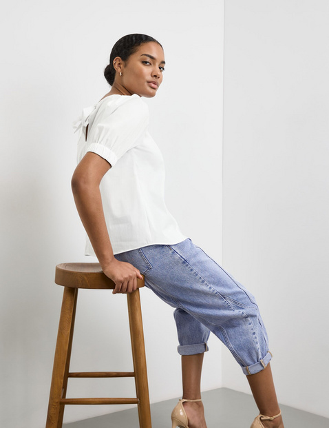 Baumwollbluse mit Volumenärmeln