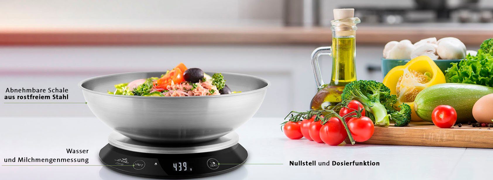 eta Küchenwaage ETA777790000 Carrie, (1-tlg), bis 5kg, Genauigkeit 1g, TARE, Touch-Steuerung