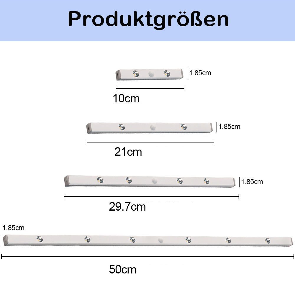 MUPOO LED Unterbauleuchte LED LichtleistenBewegungserkennung Dimmbar Wiederaufladbar,4 Größe, Aus/Ein/Automatik, 3000K Warmweiß, 6500K Kaltweiß, für Schrankbeleuchtung, Unterbauleiste