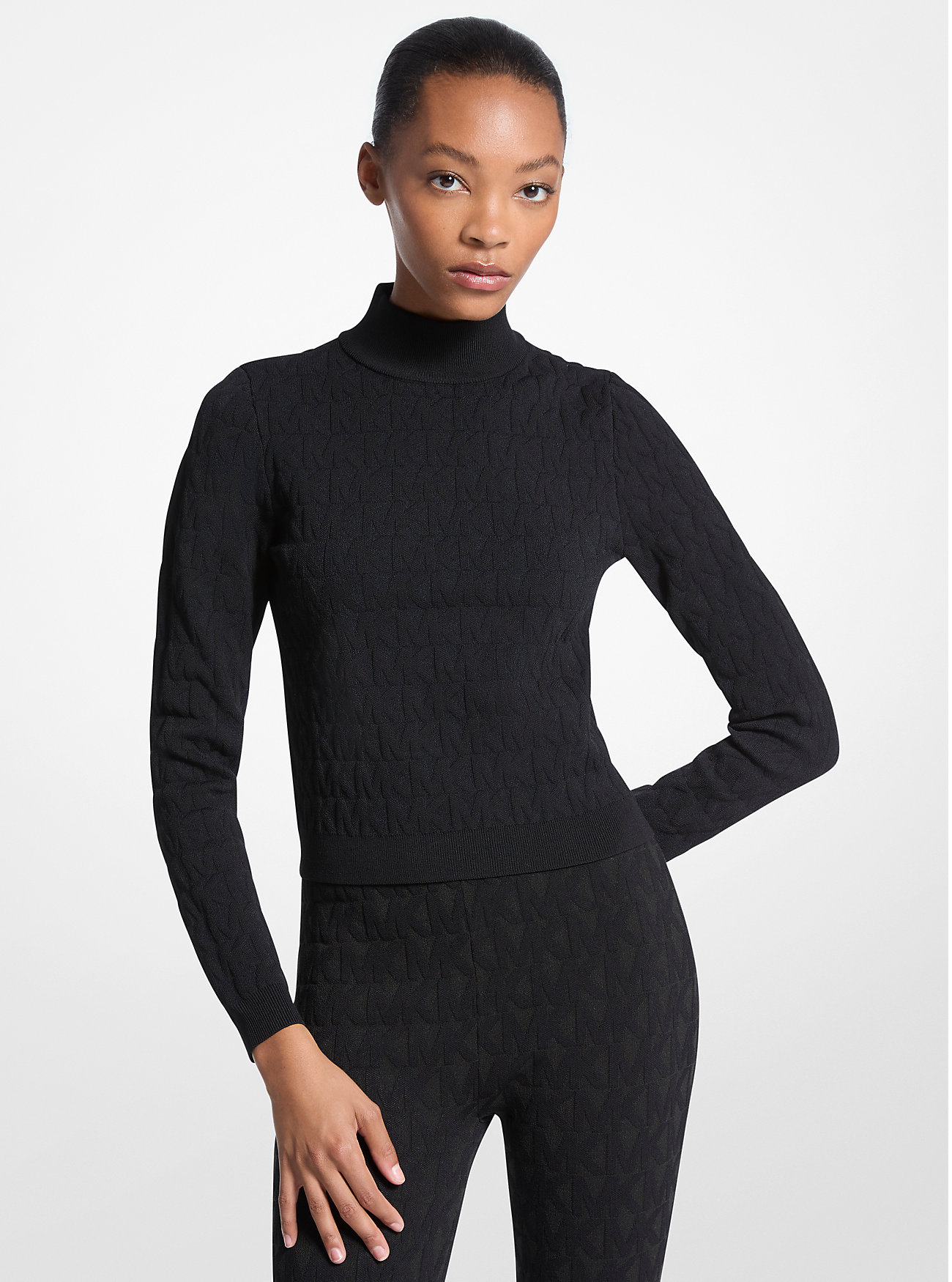 Logo Jacquard Mock Neck Top - BLACK