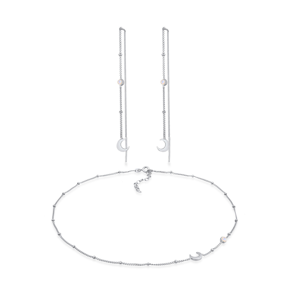 Elli Elli Ensemble de Bijoux Femmes demi-lune Astro Étincelant Set Pendentif d'oreille Bijoux