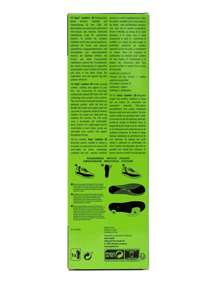 Bama Group Einlegesohle AMA Comfort 3D Fußbett in black green günstig kaufen 37-39