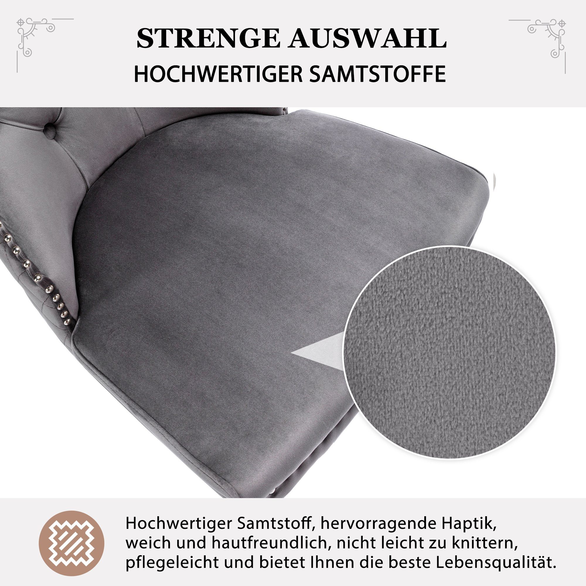 Flieks Esszimmerstuhl (2 St), 2er Set Polsterstuhl Wohnzimmerstuhl Küchenstühle, Beine aus Edelstahl