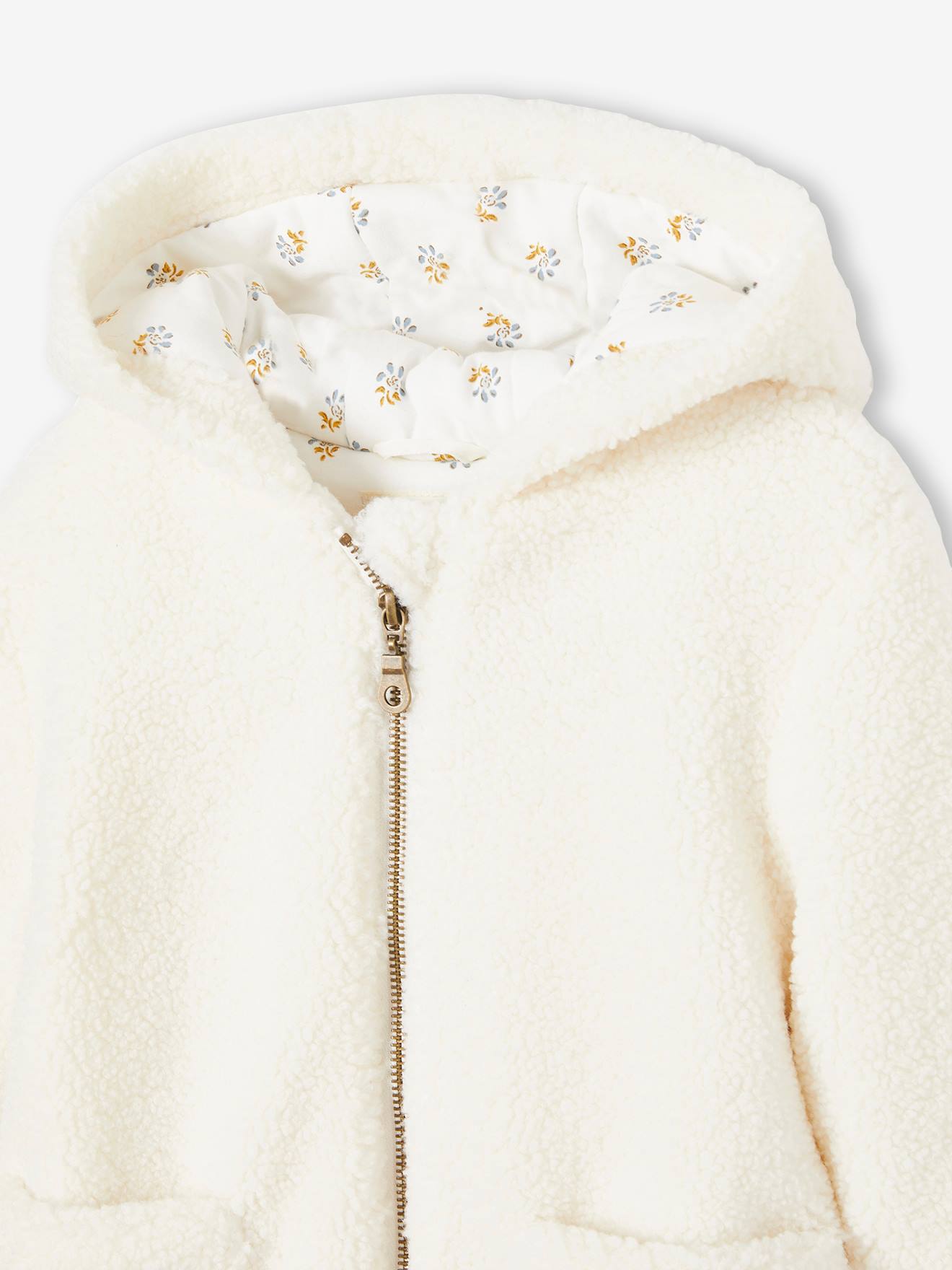 Veste à capuche en sherpa fille ivoire