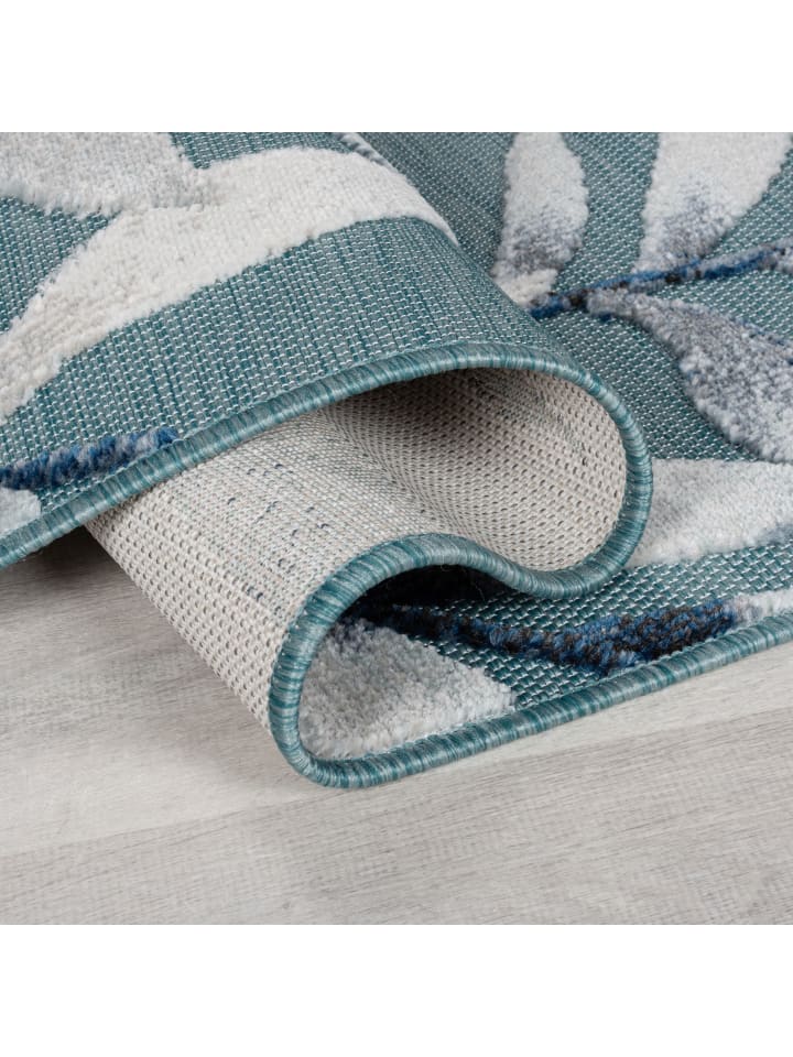 KADIMA DESIGN Eleganter Balkonteppich mit floralem Türkis-Design günstig kaufen