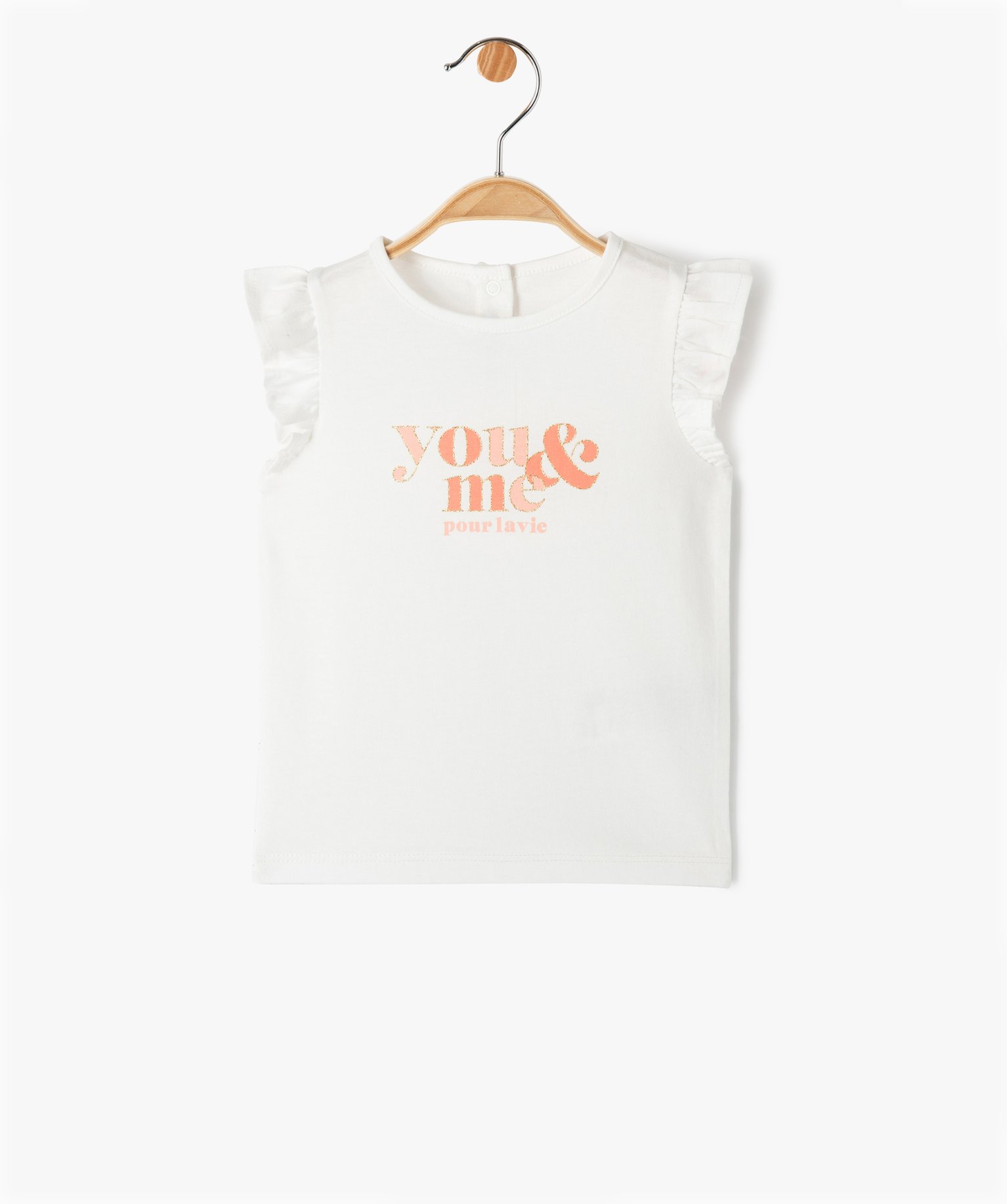 Tee-shirt bébé fille avec volants aux emmanchures ecru | GEMO