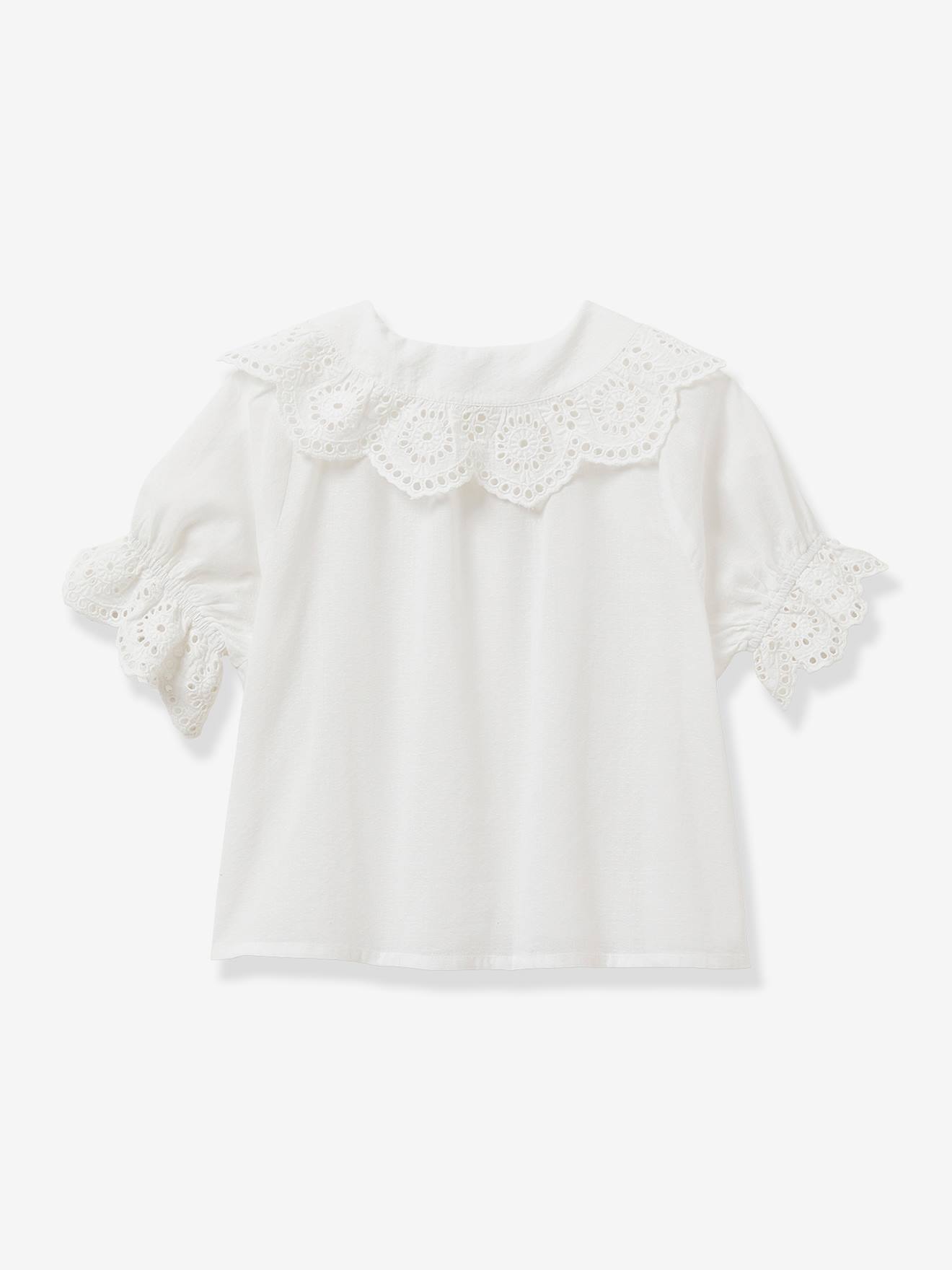 Blouse fille avec broderie anglaise CYRILLUS écru
