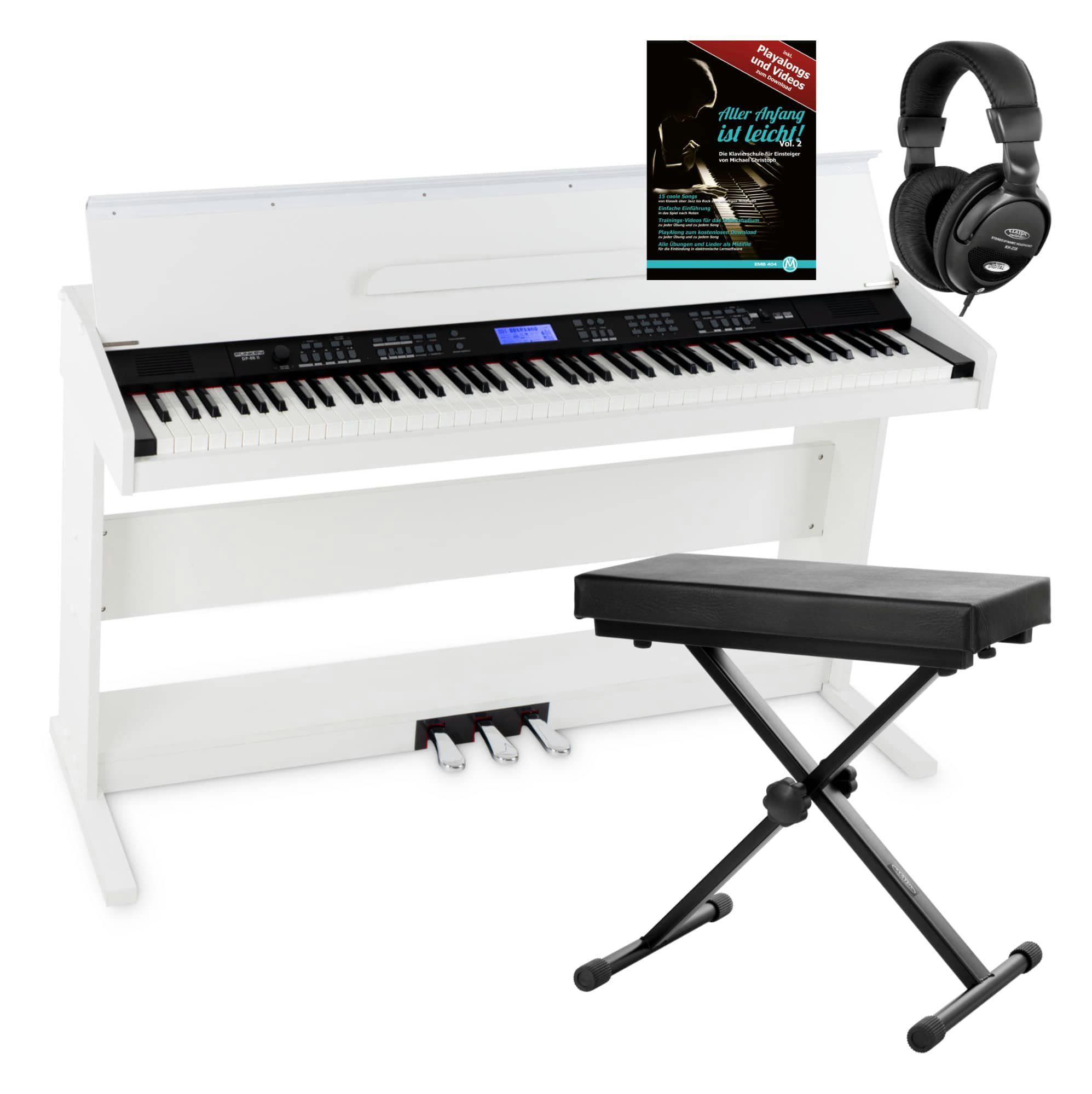 FunKey Digitalpiano DP-88 II E-Piano mit 88 anschlagsdynamische Tasten, (Spar-Set, 4 tlg., inkl. Keyboardbank, Kopfhörer und Klavierschule), umfangreiche Begleitautomatik und Keyboard Chord Akkordbegleitung