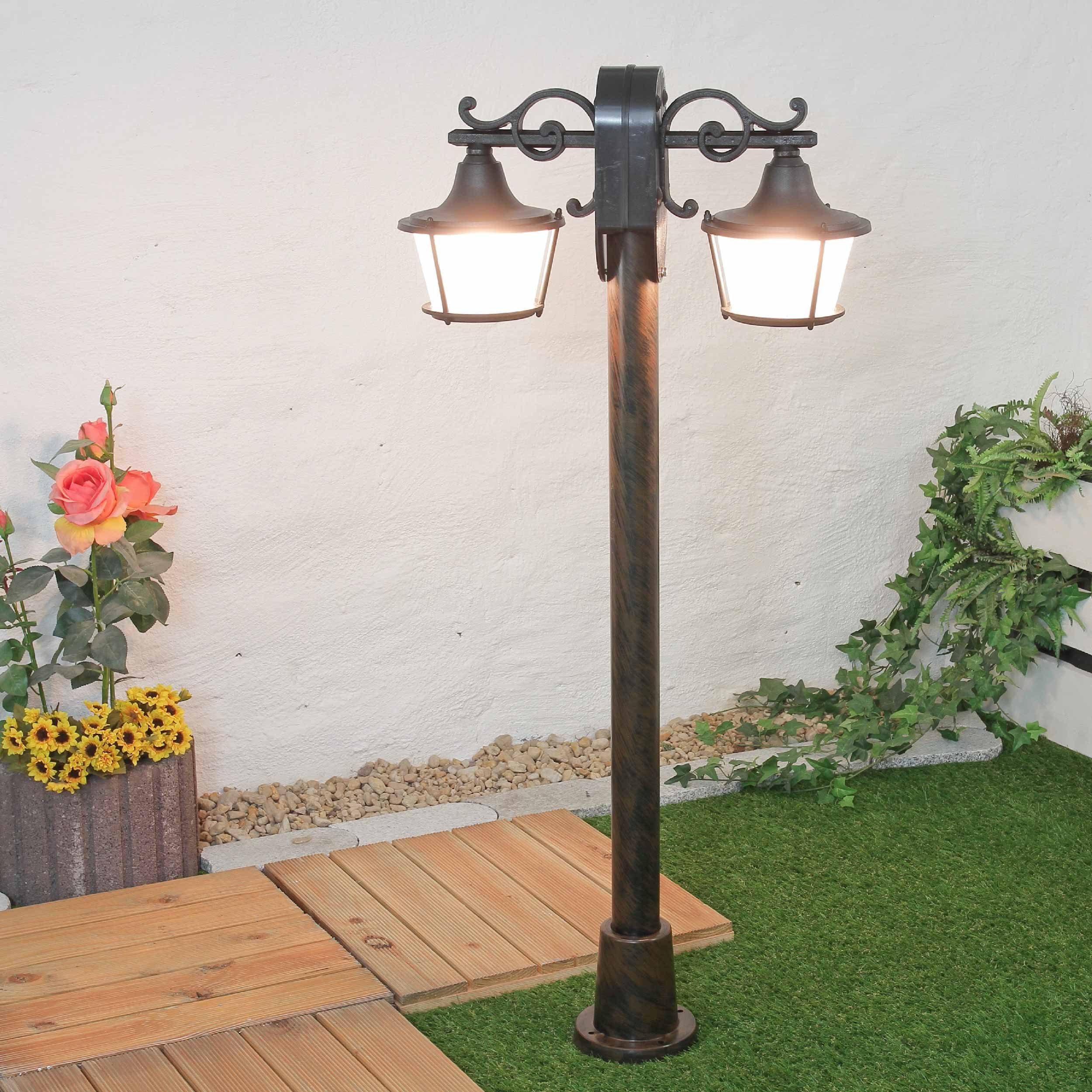 Licht-Erlebnisse Außen-Stehlampe OTHONOI, ohne Leuchtmittel, Standleuchte Außen Schwarz 2-flmg H:122cm Rustikal Weg Terrasse
