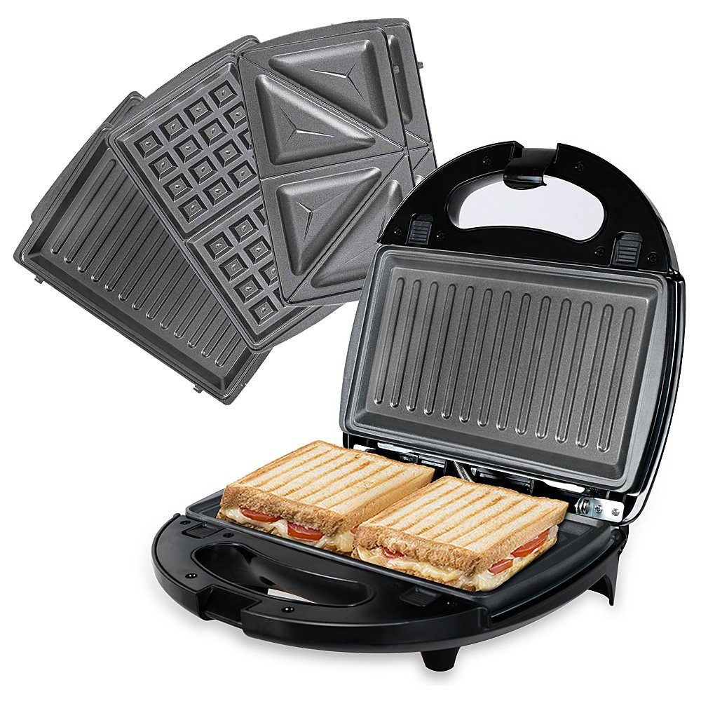 OZAVO 3-in-1-Sandwichmaker OZ320, 750 W, Waffeln, Paninitoaster, Grillplatten, abnehmbar