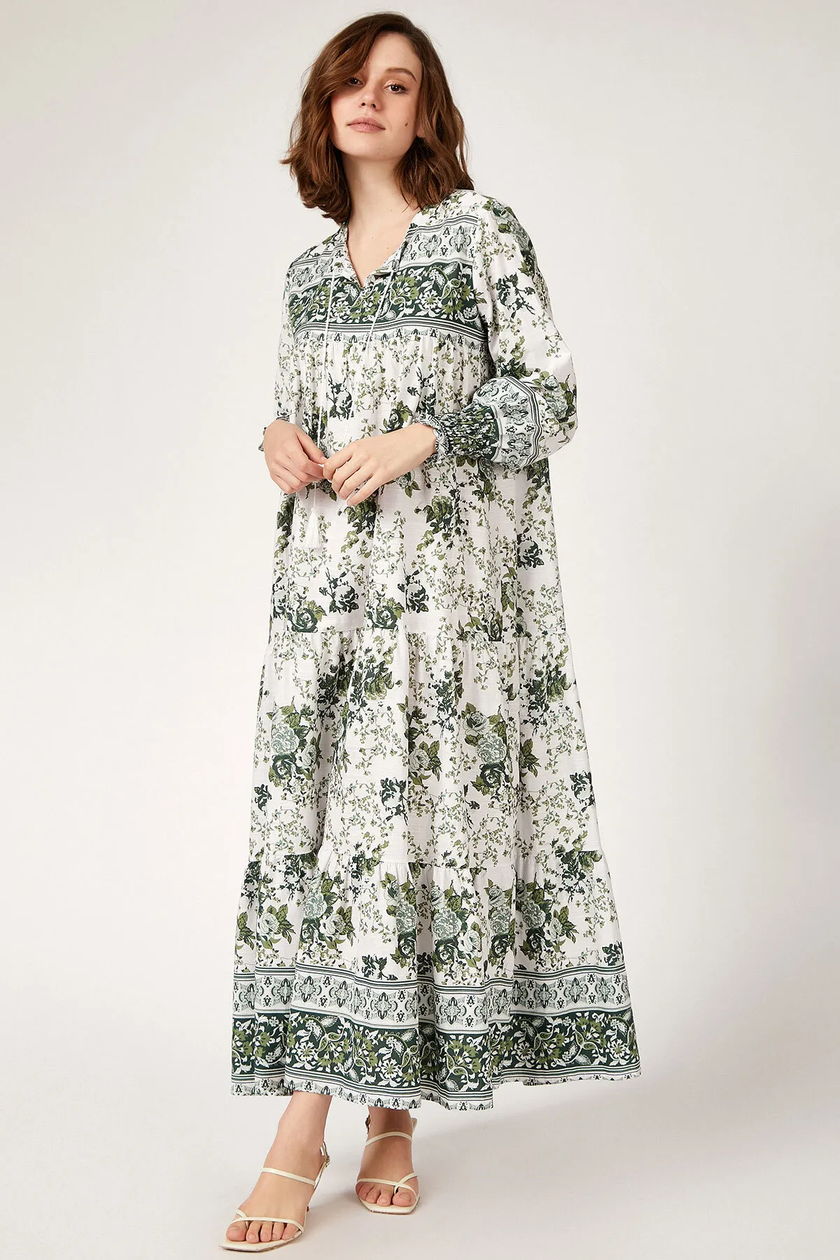 Bigdart  1947 Gemustertes langes Kleid – Khaki
