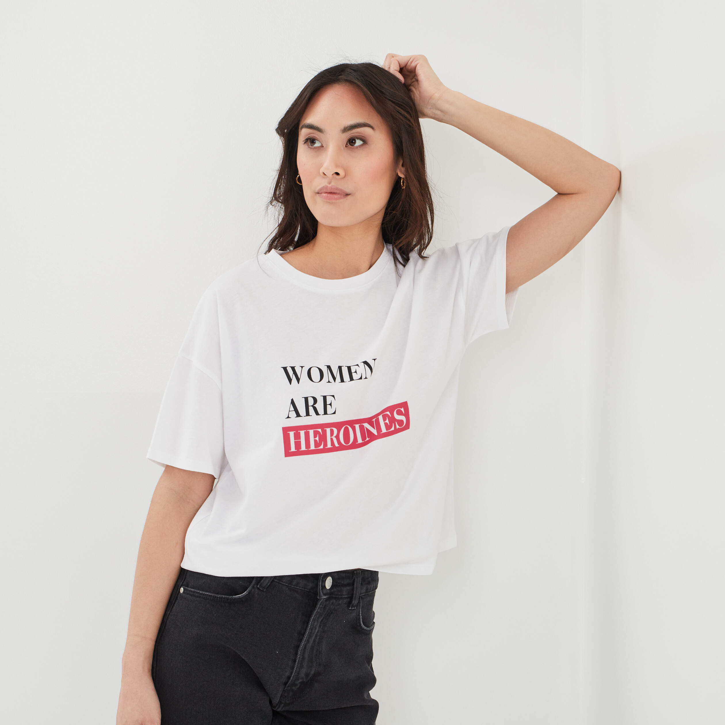 T-shirt oversize manches courtes coton blanc femme | La Halle