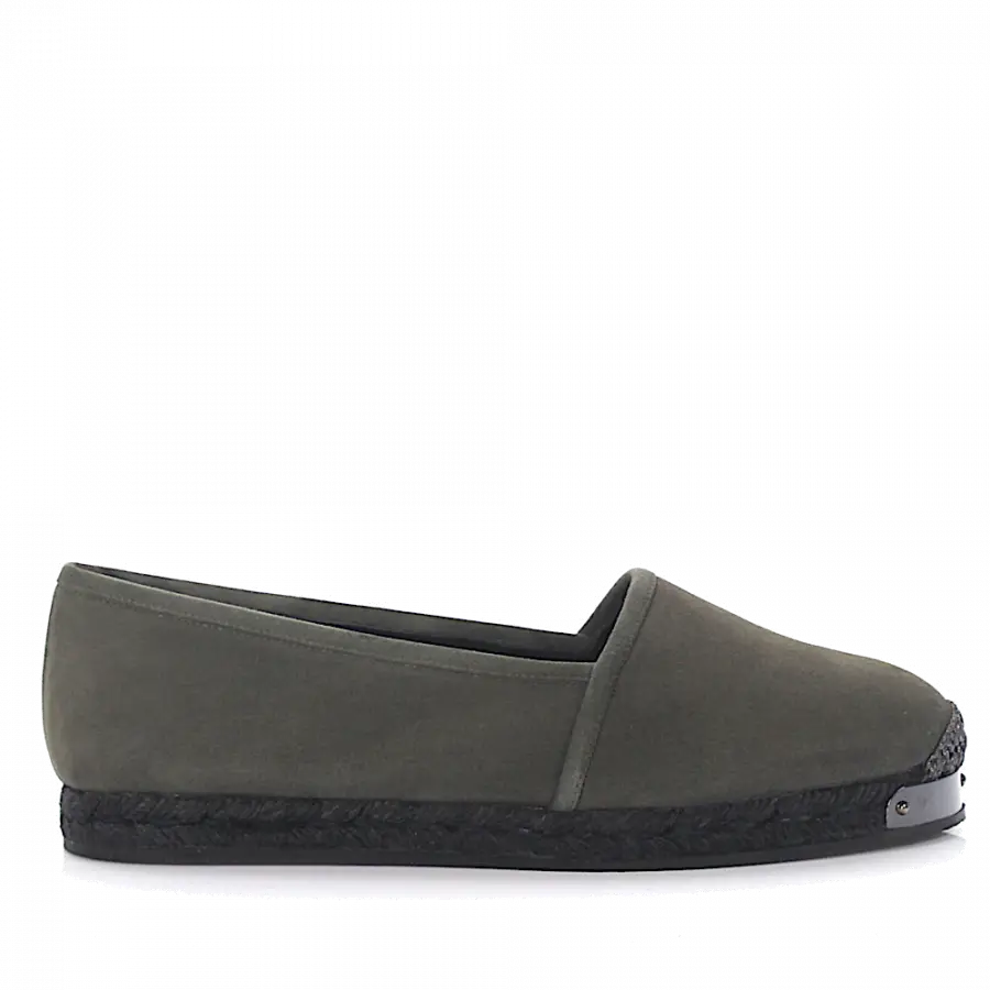 Giuseppe Zanotti - Espadrilles Santiago Veloursleder khaki Kaninchenfell Bast - grün
