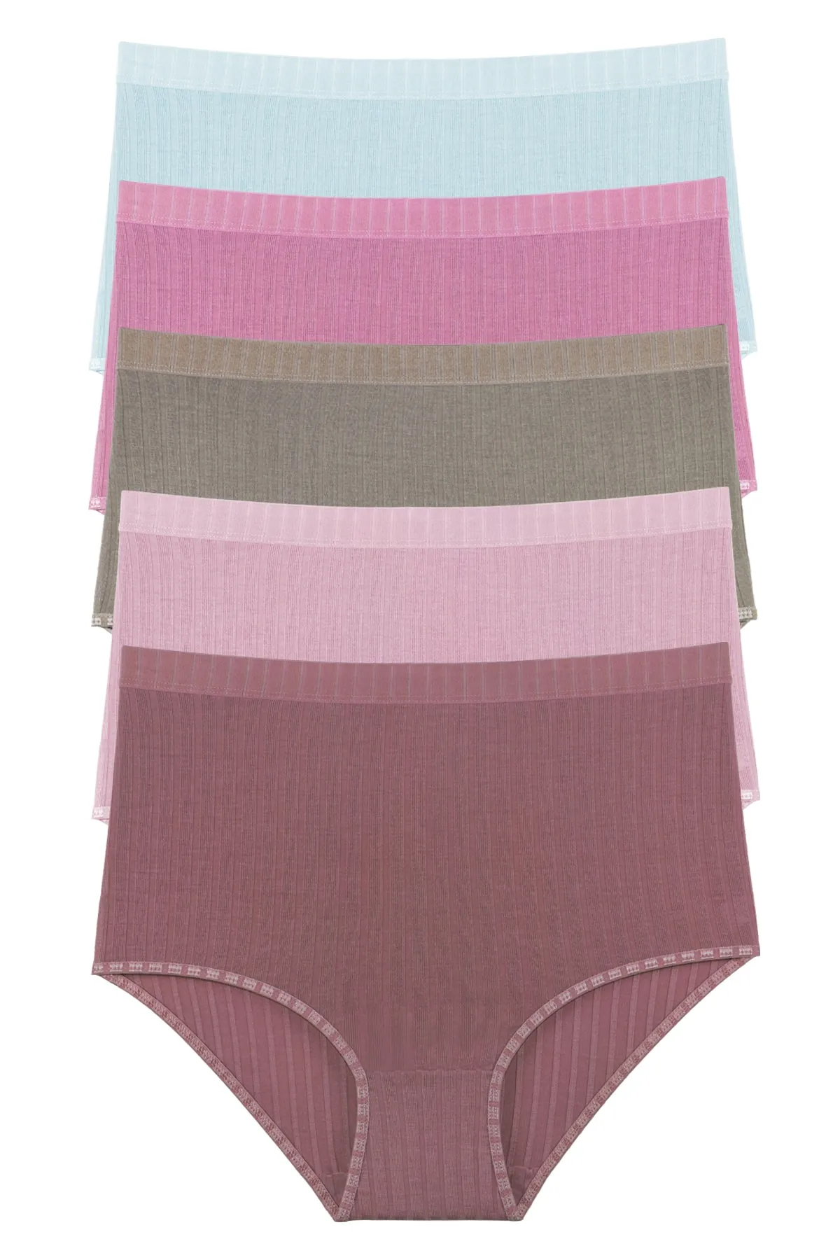Sensu  5-teiliges geripptes Höschen-Set mit hoher Taille in sanften Farben für Damen - Kts3054