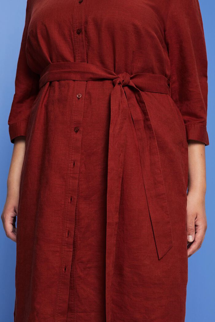 CURVY Hemdblusenkleid mit Gürtel, Baumwolle-Leinen-Mix