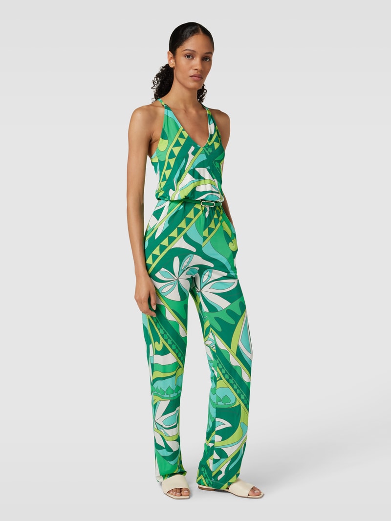 Jumpsuit mit Bindegürtel Modell 'Retro' in grün