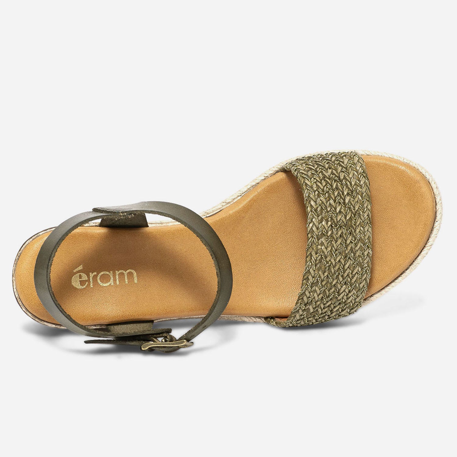 Sandale kaki en cuir avec bride tressée