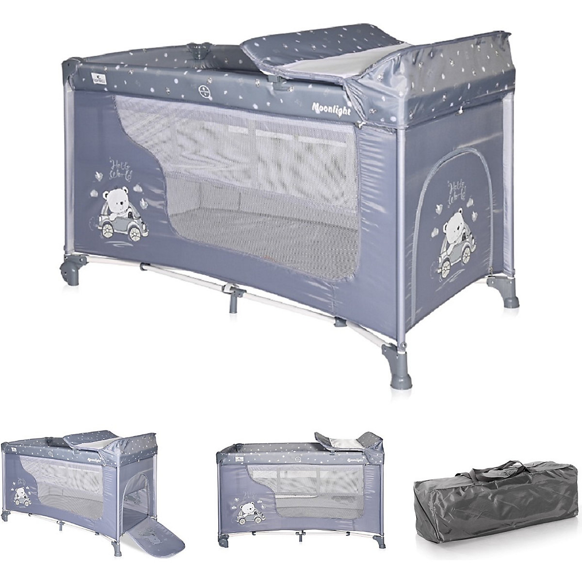Reisebett Moonlight, zwei Ebenen, Wickelauflage, Matratze, Tasche Reisebetten