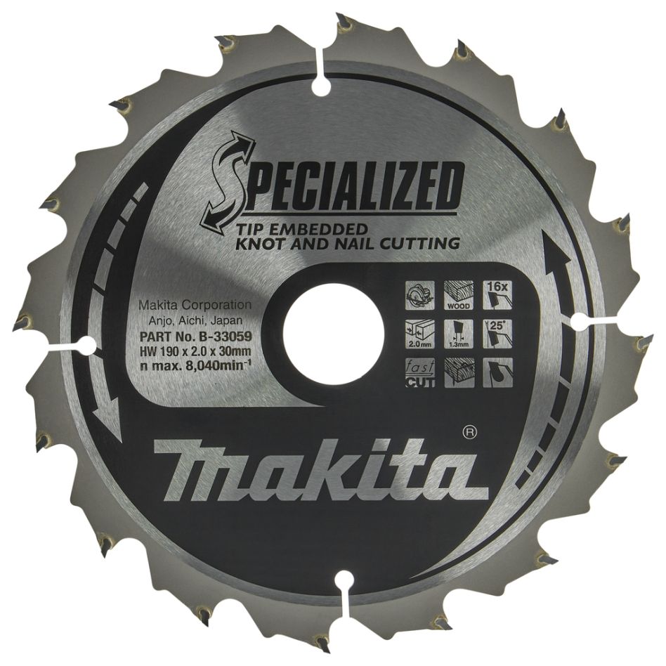 Makita pribor B-33059 Ugrađeni vrh kružne pile za drvene čvorove/čavle ATB 190 x 30 x 2 mm T16