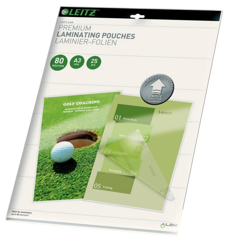 Leitz iLAM Premium Laminierfolien DIN A3 Glänzend 80 Mikron (2 x 80) Transparent 25 Stück