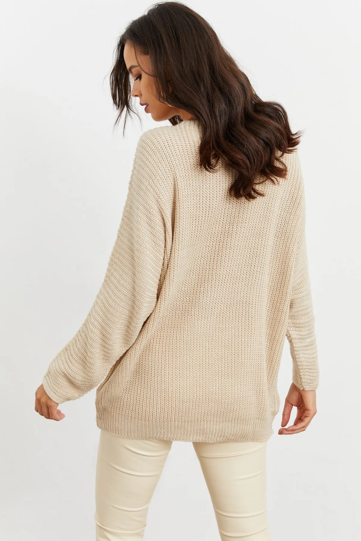 Cool & Sexy  Lockere Stricktunika mit V-Ausschnitt in Stein für Damen SMT158
